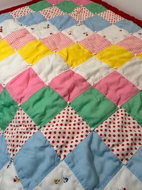 Vintage Handmade Patchwork Quilt | Grandma Made 1987 | Baby Blanket Cottagecore